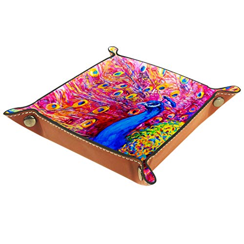 Kntiline Bandeja de Valet, Organizador de Escritorio, Caja de Almacenamiento, Cuero, Pintura al óleo Original, Bandeja Colorida de Pavo Real para Uso doméstico Kntiline Bandeja de Valet, Organizador de Escritorio, Caja de Almacenamiento, Cuero, Pintura al óleo Original, Bandeja Colorida de Pavo Real para Uso doméstico