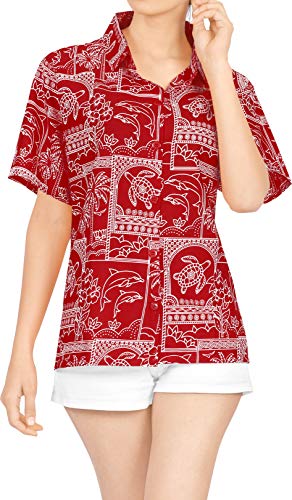 LA LEELA Blusas para Mujer Camisa Hawaiana nadan Desgaste de la Playa de Manga Corta Traje de baño Blood Rojo XXL LA LEELA Blusas para Mujer Camisa Hawaiana nadan Desgaste de la Playa de Manga Corta Traje de baño Blood Rojo XXL