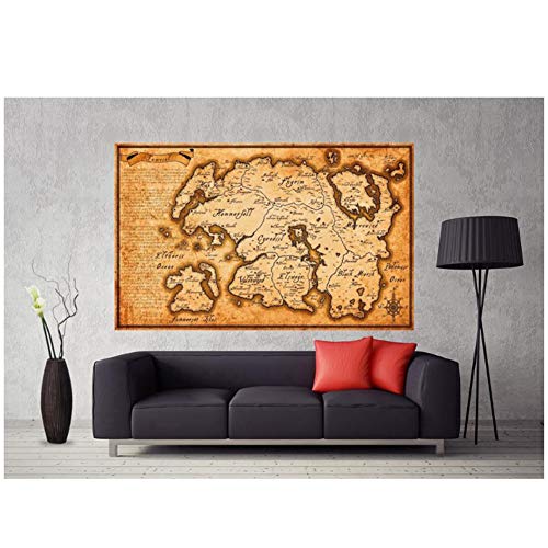 Lanruru Mapa de Tamriel de Elder Scrolls Skyrim Poster Art Canvas Print Wall Art Home Decor-60x90 CM Sin marco