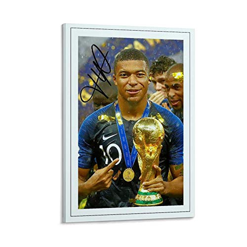 LAOLIU Póster estético de Kylian Mbappe de la final de la Copa del Mundo de Francia 2018 firmado por el fútbol 24 x 36 pulgadas (60 x 90 cm)