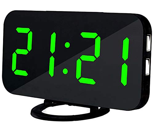 Lbsel Despertador Llevado EléCtrico De La ExhibicióN, 2 Puertos De Carga del USB, Reloj Despertador Grande del NúMero Digital Reloj De Mesa Llevado con Brillo Ajustable (Green)