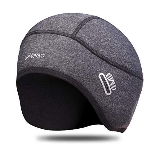 LEMEGO Gorro Ciclismo, Forro Polar de Invierno Gorro Bajo Casco con Tapas de Orejas y Agujero de Gafas, Térmico, A Prueba de Viento Gorro Invierno, Apto para Moto, Esquí, Deporte al Aire Libre (Gris)