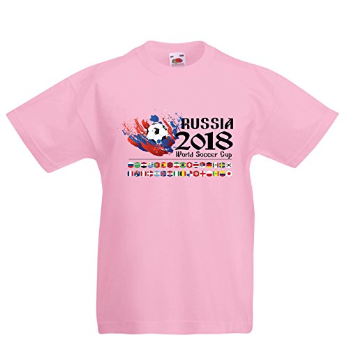 lepni.me Camiseta para Niño/Niña Copa Mundial de Rusia 2018, Las 32 Banderas Nacionales del Equipo de fútbol (5-6 Years Rosado Multicolor)