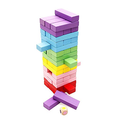 Lewo 48 Piezas Torre de Madera Block Colores Juegos de Construcción Lewo 48 Piezas Torre de Madera Block Colores Juegos de Construcción