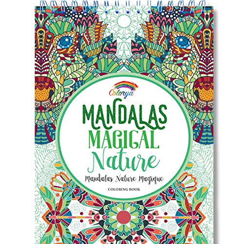 Libros Para Colorear Adultos por Colorya - Mandalas Magical Nature - Libro Colorear Adultos Premium, Sin Manchas, Impresión A Una Cara, Tamaño A4 y Espiralado, Libros Colorear Mandalas Adultos