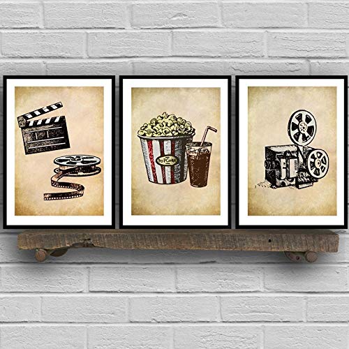 Lienzo De Pintura De Cine, Carteles De Arte Vintage, 3 Piezas, Imagen De Pared, Película De Palomitas De Maíz, Impresión De Badajo, Cine En Casa, Decoración Retro 12"X16"X3Pcs