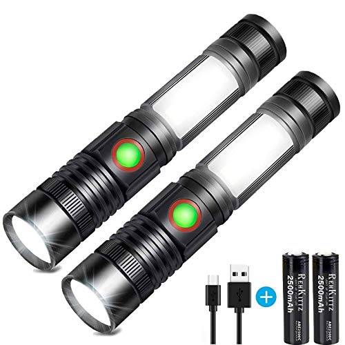 Linterna LED Recargable Alta Potencia Militar COB Ajustable Portátil Linterna para Reparación del Coche, y Emergencia, Ciclismo, Camping, Montañismo (Con USB 18650 Batería & Base Magnético)