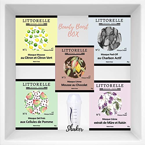 Littorelle - Beauty Boost Box - Set 5 Mascarillas Shaker Made in France - Ritual de cuidado completo - Piel revitalizada, desintoxicada e iluminada - Shaker incluido