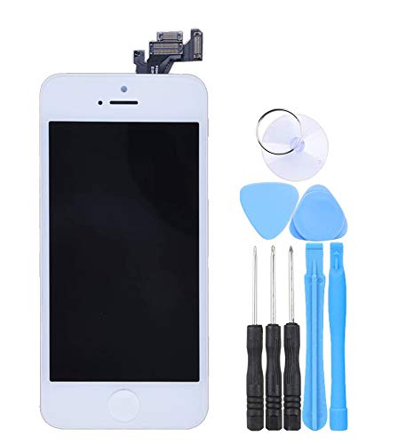 LL TRADER Pantalla Completa para iPhone 5G Blanco, Reemplazo de Táctil Retina LCD Display Digitalizador con Botón de Inicio, Cámara Frontal, Sensor de Proximida, Altavoz de Auricular y Herramientas