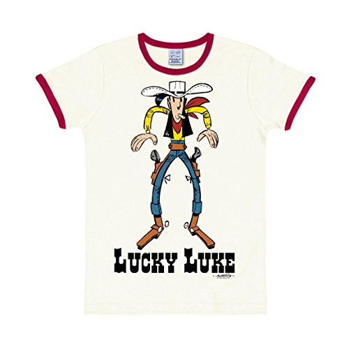 Logoshirt Comics - Vaquero - Lucky Luke - Tiro - Camiseta - Slim-Fit - Blanco Antiguo - Diseño Original con Licencia, Talla S Logoshirt Comics - Vaquero - Lucky Luke - Tiro - Camiseta - Slim-Fit - Blanco Antiguo - Diseño Original con Licencia, Talla S