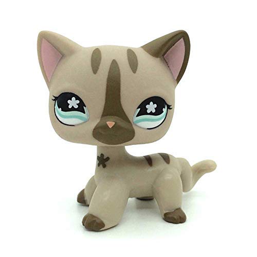 LPSL Cuetrade Rare Mini Pet Toys #468 Gray Short Hair Cat Kitty Tan Blue Eyes Animal Figure Gift 1PC