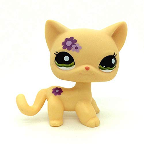 LPSL Rare Mini Pet Toys #1962 Yellow Purple Flower Kitty Cat Green Eyes Animal Figure Gift 1PC
