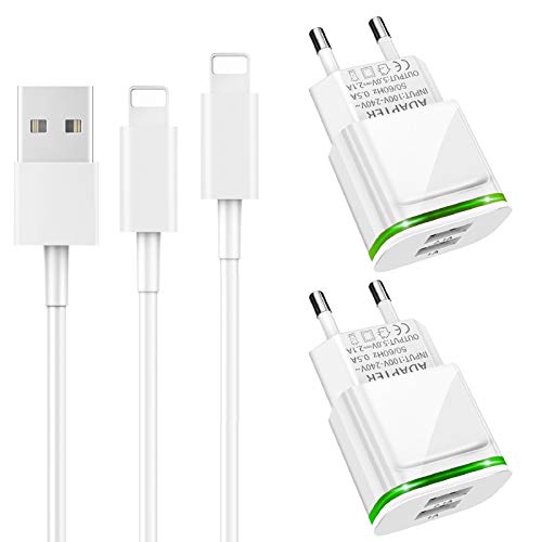 LUOATIP Cargador Phone, 4-Pack 2M Cable + Dos Enchufe USB 2.1A/5V Movil Adaptador Compatible con iPhone 11 XS XS MAX/XR/X 8/7/6/6S Plus 5S/SE/5C, Pad Air Mini Pro, Pod