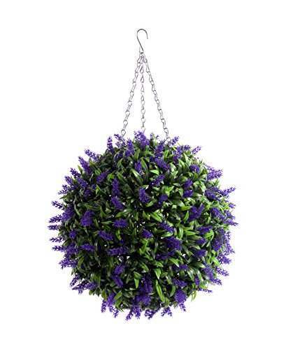 Maceta Best artificial™ tipo bola de exuberante lavanda morada con hojas largas de hierba topiaria con protección UV