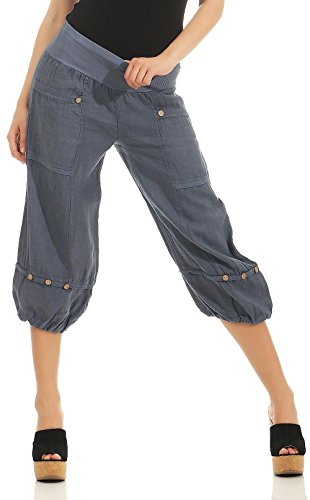 Malito Mujer Pantalones de Lino Pantalones de Ocio Pantalones Bombachos Basic 1575 (Azul, XL)