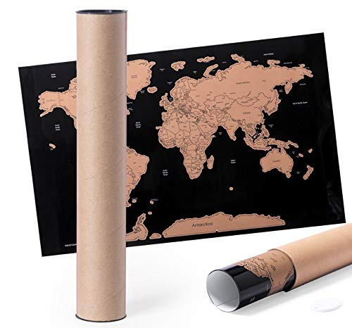 Mapa Mundi Rascar linea nature 43x28 de papel laminado, Incluye rascador, presentado en estuche de cartón eco