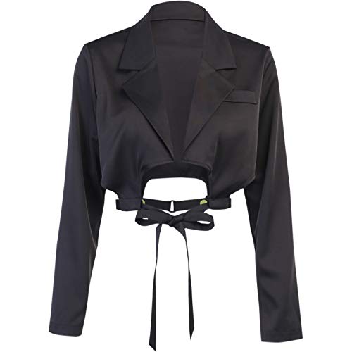 Marrmo Cárdigan para mujer, blusa de manga larga, elegante, informal, chaqueta ajustada, todo a juego Negro S Marrmo Cárdigan para mujer, blusa de manga larga, elegante, informal, chaqueta ajustada, todo a juego Negro S