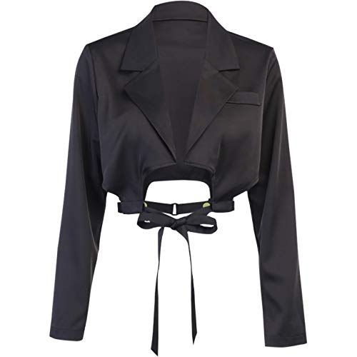 Marrmo Cárdigan para mujer, blusa de manga larga, elegante, informal, chaqueta ajustada, todo a juego Negro S