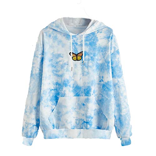 Marrmo Sudadera con capucha para mujer, diseño de mariposas, con capucha, bolsillo y manga larga azul XXL