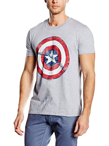 Marvel Captain America Shield Camiseta, Gris, M para Hombre