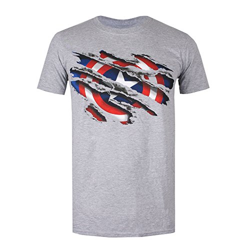Marvel Captain America Torn Camiseta, Gris, L para Hombre