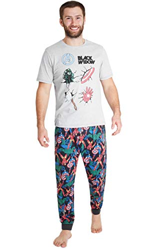 Marvel Conjunto de Pijamas para Hombres Black Widow | Ropa de Dormir de Manga Corta Algodón | Pijama de Hombre Loungewear con Camiseta y Pantalones Cómodo (S)