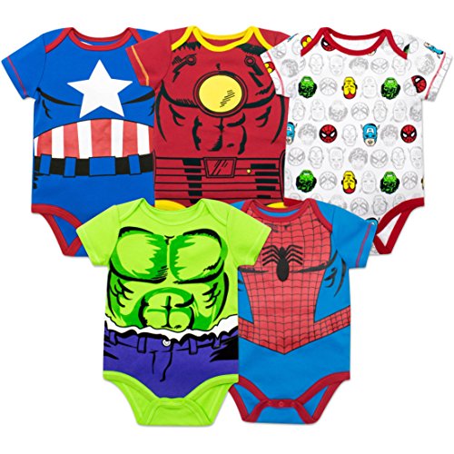 Marvel Onesies de 5 unidades de Baby Boys: Hulk, Spiderman, Iron Man y Capit¨¢n Am¨¦rica (18 meses)