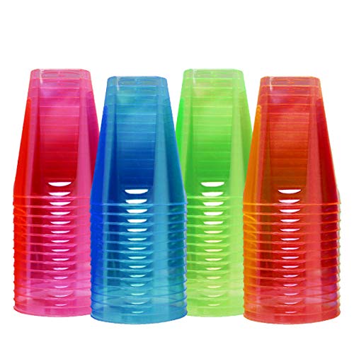 Matana 80 Vasos de Plástico Duro, Vasos de Fiesta de Neón, 210ml - Resistente y Reutilizable.
