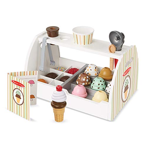 Melissa & Doug - Set de 28 piezas de madera para preparar helados, Wooden Ice Cream Counter (19286) , color/modelo surtido