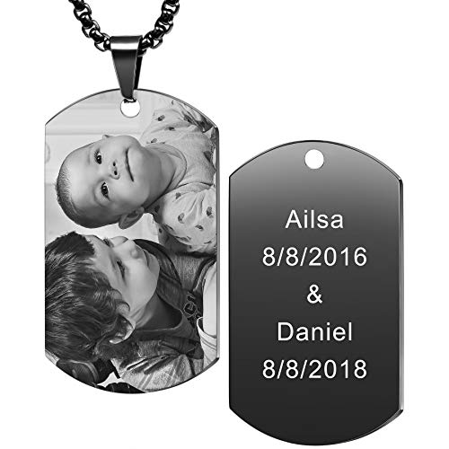 MeMeDIY Etiqueta de Perro Personalizada Collar Colgante Grabado Nombre/Fecha/Texto/Foto En Blanco Y Negro para Hombres Mujeres Memorial Joyas de Acero Inoxidable (Negro Color)