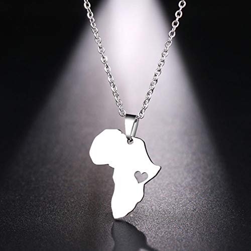 mengnuo Collar de Acero Inoxidable para Mujer, Hombre, Mapa de África, Colgante de Color Dorado y Plateado, Collar, joyería de Compromiso