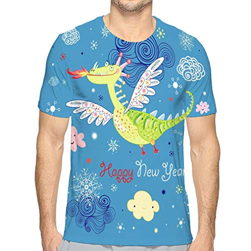 Mens Fashion Casual Basic Short Sleeve T-Shirts Funny Dragon Charming