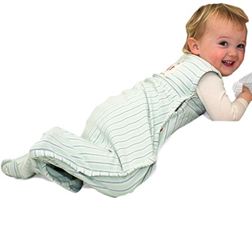 Merino Kids Saco de Dormir para Bebés de 0-2 Años, Light Green/Light Grey Stripe