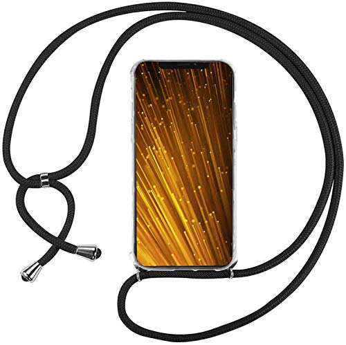 Mi-Case Funda con Cuerda para Xiaomi Mi MAX 3, Carcasa Transparente TPU Suave Silicona Correa Colgante Ajustable Collar Correa de Cuello Cadena Cordón - Negro