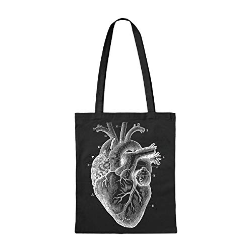 Milimetrado Tote Bag con un corazón anatómico Tote Bag de algodón orgánico, Unisex Adulto, Negro, Única