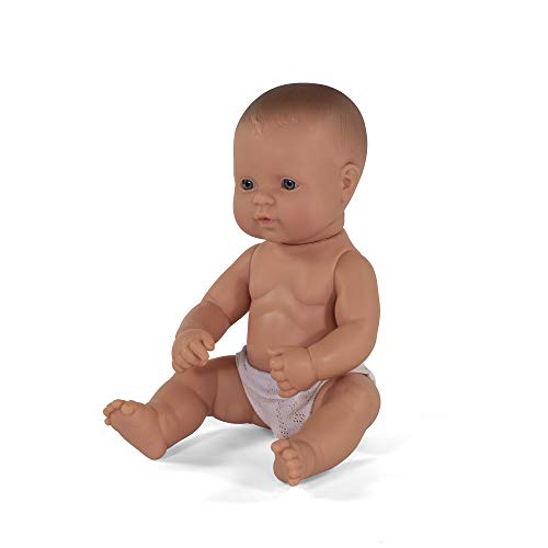 Miniland 31032 – Muñeco bebé Europeo Niño de Vinilo Suave de 32cm con rasgos étnicos y sexuado para el Aprendizaje de la Diversidad con Suave y Agradable Perfume. Colección de Diferentes etnias y sexo