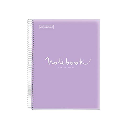 Miquelrius - Cuaderno Espiral Microperforado, Cubierta Polipropileno Translúcido, Tamaño A5 148 x 210 mm, 2 taladros, 120 Hojas de 90 g/m² y 5 Franjas de Color, Cuadrícula de 5 x 5 mm, Color Lavanda Miquelrius - Cuaderno Espiral Microperforado, Cubierta Polipropileno Translúcido, Tamaño A5 148 x 210 mm, 2 taladros, 120 Hojas de 90 g/m² y 5 Franjas de Color, Cuadrícula de 5 x 5 mm, Color Lavanda