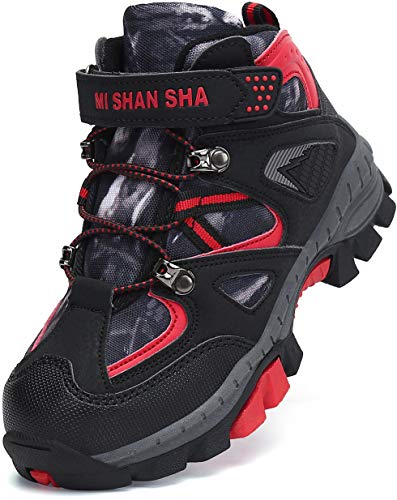 Mishansha Botas de Montaña Niña Forrado Zapatillas de Senderismo Niño Antideslizante Zapatillas Trekking Impermeable Botas Rojo Gr.32
