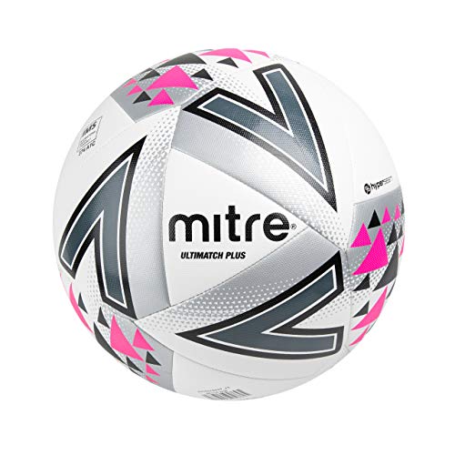 Mitre Unisex Ultimatch Plus Match Football, White/Silver/Pink, Size 4