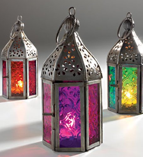 Moroccan and Indian Mini Frosted Glass Lantern Purple