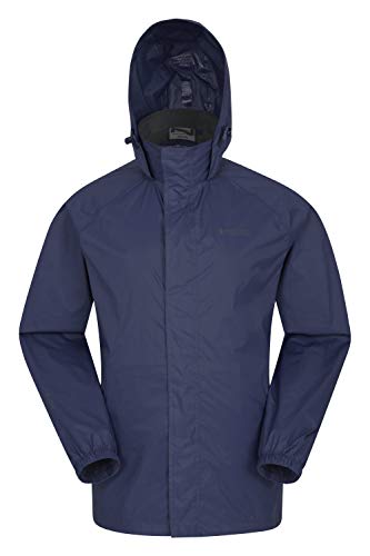 Mountain Warehouse Chaqueta Impermeable para Hombre Pakka - Chaqueta Plegable con Capucha, Abrigo para Hombre con Bandas Reflectantes, Chaqueta Ligera para la Lluvia Azul Marino XL