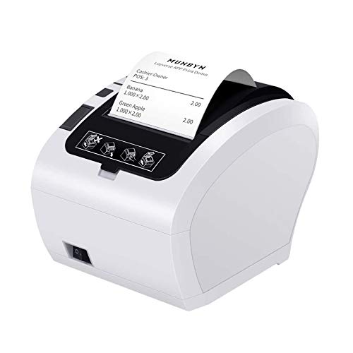 MUNBYN Impresora de Ticket Térmica WIFI Inalámbrica, Tiketera de 80mm de Recibos, Impresora Etiquetas Velocidad 300mm/s ESC/POS USB Compatible con Mac/Android/ Windows, Blanca MUNBYN Impresora de Ticket Térmica WIFI Inalámbrica, Tiketera de 80mm de Recibos, Impresora Etiquetas Velocidad 300mm/s ESC/POS USB Compatible con Mac/Android/ Windows, Blanca