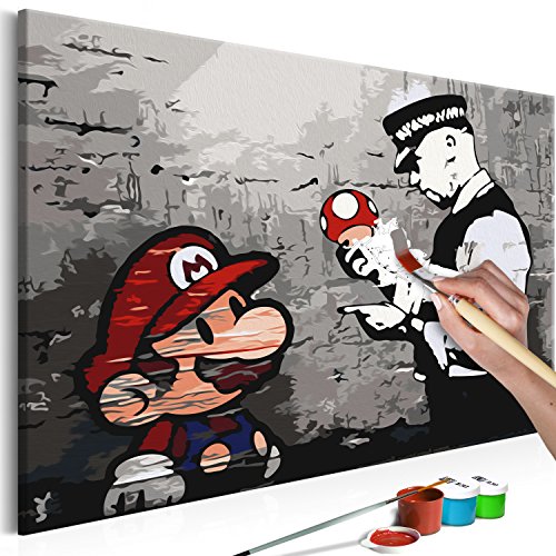 murando Pintura por Números Cuadros de Colorear por Números Kit para Pintar en Lienzo con Marco DIY Bricolaje Adultos Niños Decoracion de Pared Regalos - Banksy Mario 60x40 cm n-A-0266-d-a