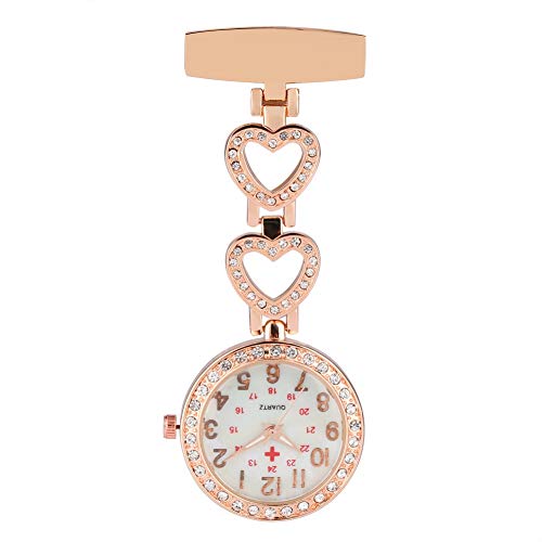 N / A Dimensión de una Variable del Reloj de Bolsillo Brillante corazón del Diamante Regalos Hebilla de Reloj de Cuarzo del Reloj para Mujeres Hombres (Color : Gold Heart)