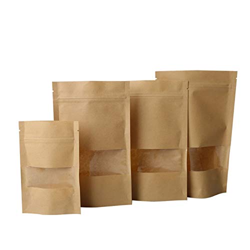 N\A Bolsa de Regalo, 10 unids/Lote Kraft Bolsa de Papel Ventana con Cierre de Cremallera Vacío Comida Secada Fruta Té Paquete de Regalo Sellado Sellado Soporte Bolsas Conjunto de Caja de re