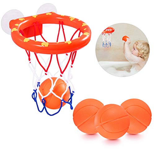 NATUCE Juguetes de baño,Mini Baloncesto aro Set & 3 Pelota con Ventosa Fuerte Interior al Aire Libre, Regalos para Bebé Niños Niñas