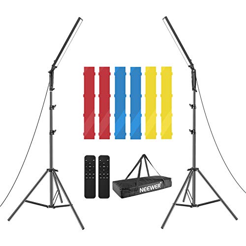 Neewer 2-Pack Luz Video 210 LED Bicolor Regulable Kit Iluminación Varilla Luz 21W 3200-5600K con Soporte y Control Remoto por Infrarrojos Filtros Color y Bolsa Transporte （Baterías No Incluidas）