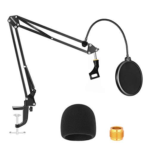 Neewer NW-35 Soporte de Micrófono con Espuma Parabrisas y Filtro Pop de Doble Capa Pop - Kit de Soporte de Brazo de Tijera Boom Suspendido (NO Compatible con BLUE Yeti, Snowball, Blue Spark)