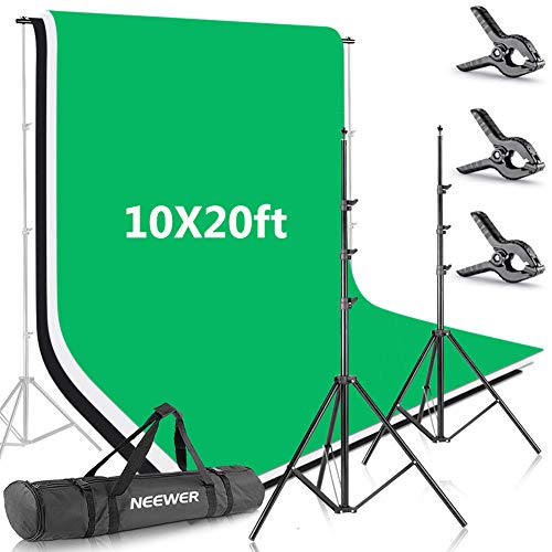 Neewer Sistema Soporte de Fondo de 2,6x3 Metros con Fondo de 3x6 Metros (Blanco, Negro, Verde) y Bolsa de Transporte para Retratos Estudio Fotográfico, Fotografía Producto