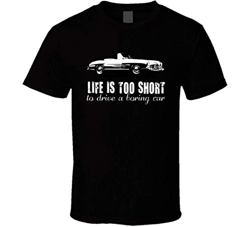 N/N 1957 Mercedes Sl Class 300sl Roadster W198 B and W Life is Too Short Retro Vintage Fan Camiseta Negro Negro ( 3XL